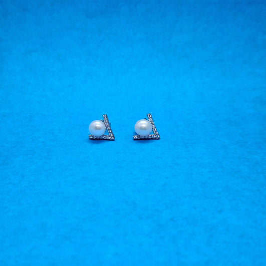 925 Pure Silver V-Crown Pearl Studs