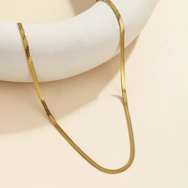 Flat Snake Chain Necklace – 18K Gold Plated